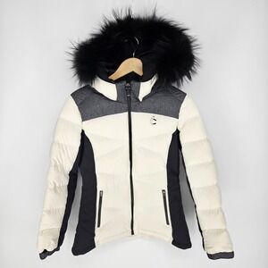 Louis Castel White Puffer Jacket Duck Down Fur Hood sz 95 Winter Snow